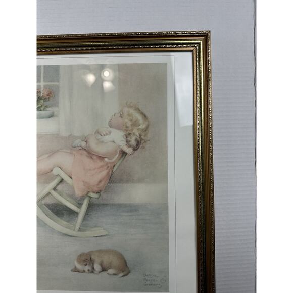 Vintage THE LULLABY By Bessie Pease Gutman Wood Frame Ivory Mat Art Print - Picture 2 of 10
